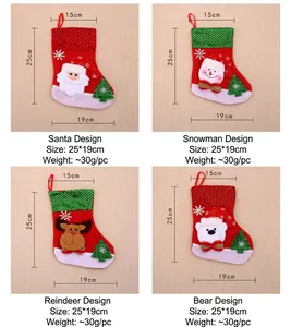 Detailed size specifications for 3D Christmas stocking set with character designs