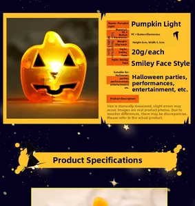 Detail showing 6x5.5cm mini pumpkin LED candle with dimensions and glowing effect