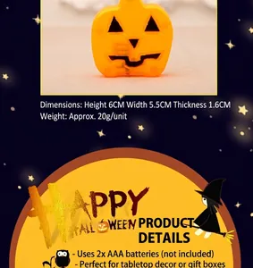 Halloween pumpkin LED candle light with dimensions 6cm x 5.5cm x 1.6cm and black face