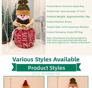 Detailed view of the Christmas linen drawstring bag with a cute snowman character design
