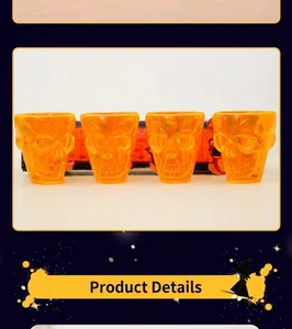 Set of four orange translucent skull shot glasses with 3D bone texture for Halloween