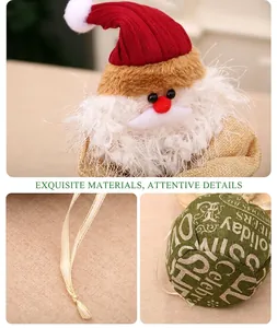 Detail of Christmas Santa drawstring gift bag with knitting and burlap textures