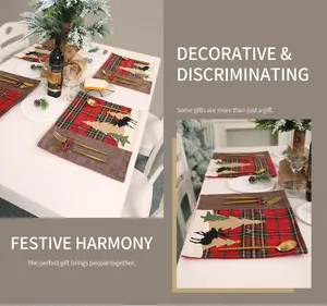 Detail von Weihnachts-Platzset mit Rentier-Applikation, Karo-Muster und Bestecktasche