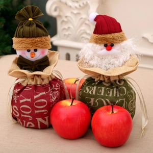 Large burlap Christmas gift bags set with Santa and Snowman drawstring designs