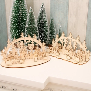 Christmas Wood DIY 3D Puzzle Nativity Snowman Scene Ornaments Laser Cut Wooden Desktop Decoration Xmas Party Home Gift