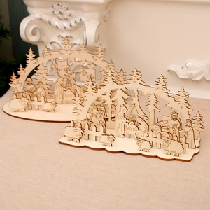 3D wooden Christmas puzzle set featuring Nativity scene and snowman cottage decor