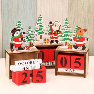 Calendario Perpetuo de Navidad de Madera Ornamento de Escritorio Bloques de Cuenta Regresiva Papá Noel Muñeco de Nieve Reno Decoración Hogar