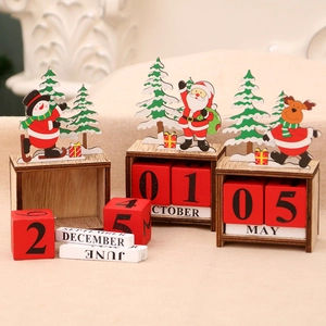Calendario de adviento de madera con figuras de Papá Noel, muñeco de nieve y renos