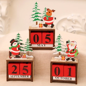 Calendario de madera navideño con Papá Noel y renos para decoración festiva