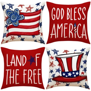 Independence Day patriotic pillow covers set with red white and blue star patterns