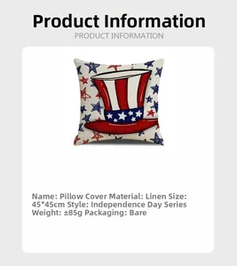 Linen Independence Day pillow cover 45x45cm with stars and top hat design specs