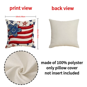 Independence Day pillow cover with red stripes, blue flowers and stars 18x18 inch