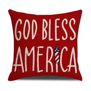 God Bless America Independence Day pillow cover with red base and star-spangled design