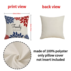 Linen Independence Day pillow cover 18x18 inch with red blue floral Family print