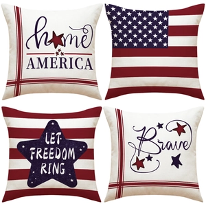 Fodera Per Cuscino Decorativa Bandiera Americana Patriottica Giorno Dell'Indipendenza Stelle Trama Lino Divano Quadrato