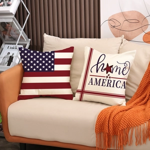 Set di due federe per cuscini con bandiera USA e Home America in lino su divano