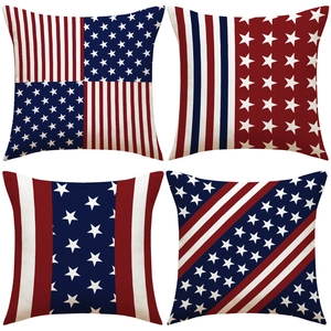 Patriotic American Flag Pillow Covers Independence Day Stars And Stripes Decorative Cushion Cases Farmhouse Polyester Linen Texture