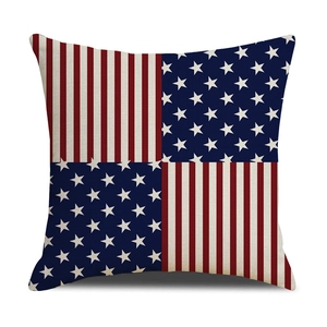 Close-up of linen-blend Independence Day pillowcase with USA flag patchwork design