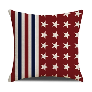 Linen Independence Day pillow cover featuring American flag stripes and stars pattern