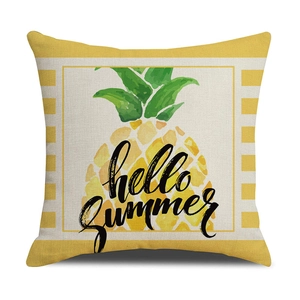 Detailed fabric texture of a Nordic square pillowcase with yellow pineapple and stripes