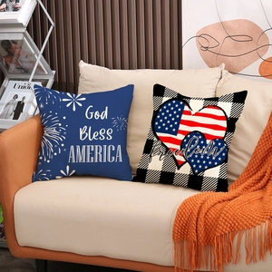 Set of two Independence Day pillow covers with God Bless America and Freedom designs