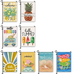 Summer Garden Flag Outdoor Yard Decoration Linen Polyester Welcome Sign Double Sided Printed Flower Ocean Beach Theme Decor