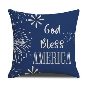 Navy Independence Day pillow cover featuring God Bless AMERICA text and fireworks