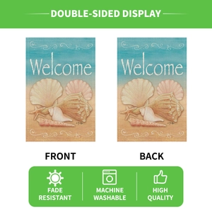 Double-sided ocean shell sea star welcome garden flag with fade resistant polyester fabric