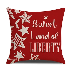 Red Independence Day pillow cover with Sweet Land of Liberty text and white stars