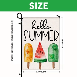 Garden flag size 12x18 inch featuring Hello Summer design with fruit popsicles