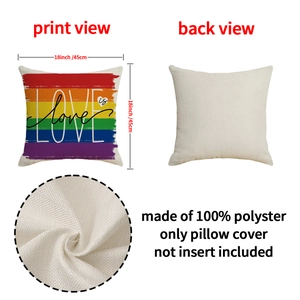 Abstract geometric pillow cover with LOVE is LOVE rainbow stripes on 18x18 linen fabric
