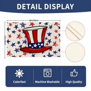 Detail of Independence Day place mat with Uncle Sam hat and size of 18x12 inches