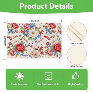 Patriotic Independence Day linen placemat with rustic floral prints and home freedom text