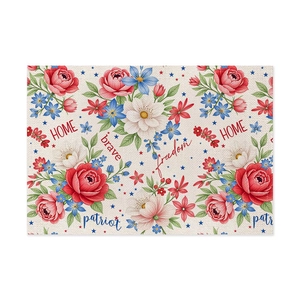 Patriotisches Platzset aus Leinen zum Unabhängigkeitstag mit Blumen und Textdruck