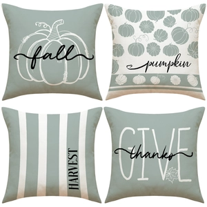 Autumn Thanksgiving Pumpkin Decorative Throw Pillow Covers Cotton Linen Harvest Give Thanks Fall Cushion Cases For Sofa Couch Home Decor