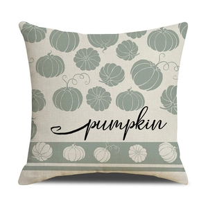 Fall decorative pillow cover with sage green pumpkin and black pumpkin text design