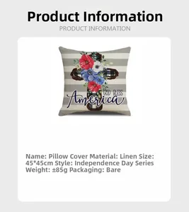 Detailed size chart for 45x45cm Independence Day linen pillowcase with cross print
