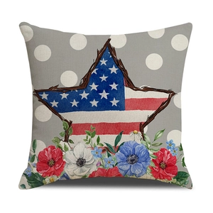 Detail of USA Independence Day pillowcase featuring star wreath and floral prints