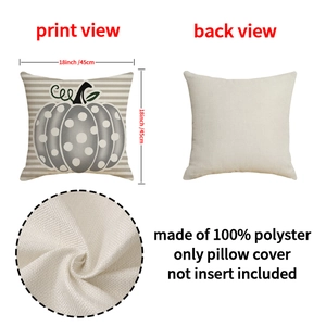 Fall pumpkin decorative throw pillow cover with grey stripes and 18x18 inch dimensions