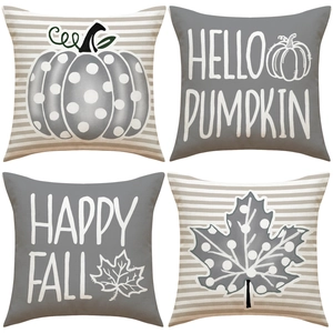 Thanksgiving Linen Pillowcase Autumn Fall Pumpkin Maple Leaf Decorative Cushion Cover For Home Living Room Couch