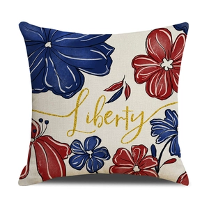 Linen Independence Day pillow cover with floral Liberty print and rustic texture
