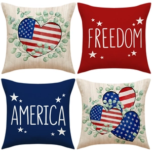 Onafhankelijkheidsdag Patriottische Kussenhoezen Amerikaanse Vlag Hart Freedom America Sterren Polyester Vierkant Decoratieve Kussenhoes