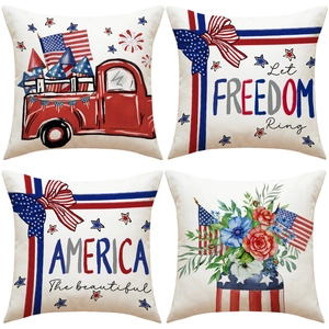 American Independence Day Pillowcase Holiday Home Decor Retro Truck Flag Print Polyester Linen Texture Cushion Cover