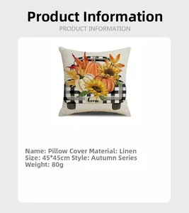 Detailed product dimensions for linen autumn pumpkin truck pillow cover 45x45cm