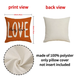 Linen style pumpkin orange pumpkin pillow cover with Love Lives Here script print