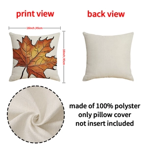 Linen plaid pumpkin autumn maple leaf pillow case 18x18 inch square cushion cover