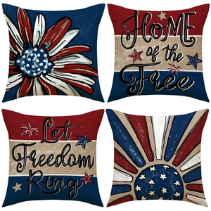 Patriotic Independence Day Pillowcase American Flag Star Stripe Pattern Decorative Linen Look Polyester Cushion Cover For Sofa