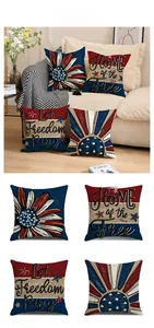 Detailed view of 4 Independence Day pillow covers with patriotic stars and truck designs