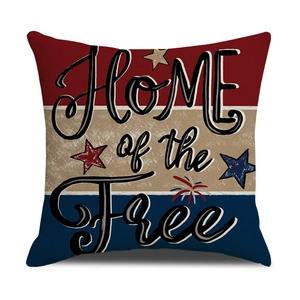 American vintage style Independence Day pillow cover with red and blue stripes and home text