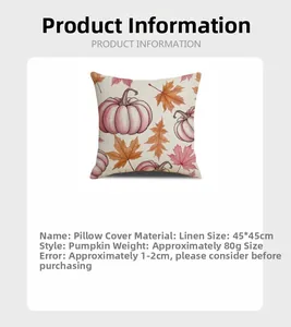 Spécifications détaillées de la housse de coussin en lin citrouille rose de 45x45cm